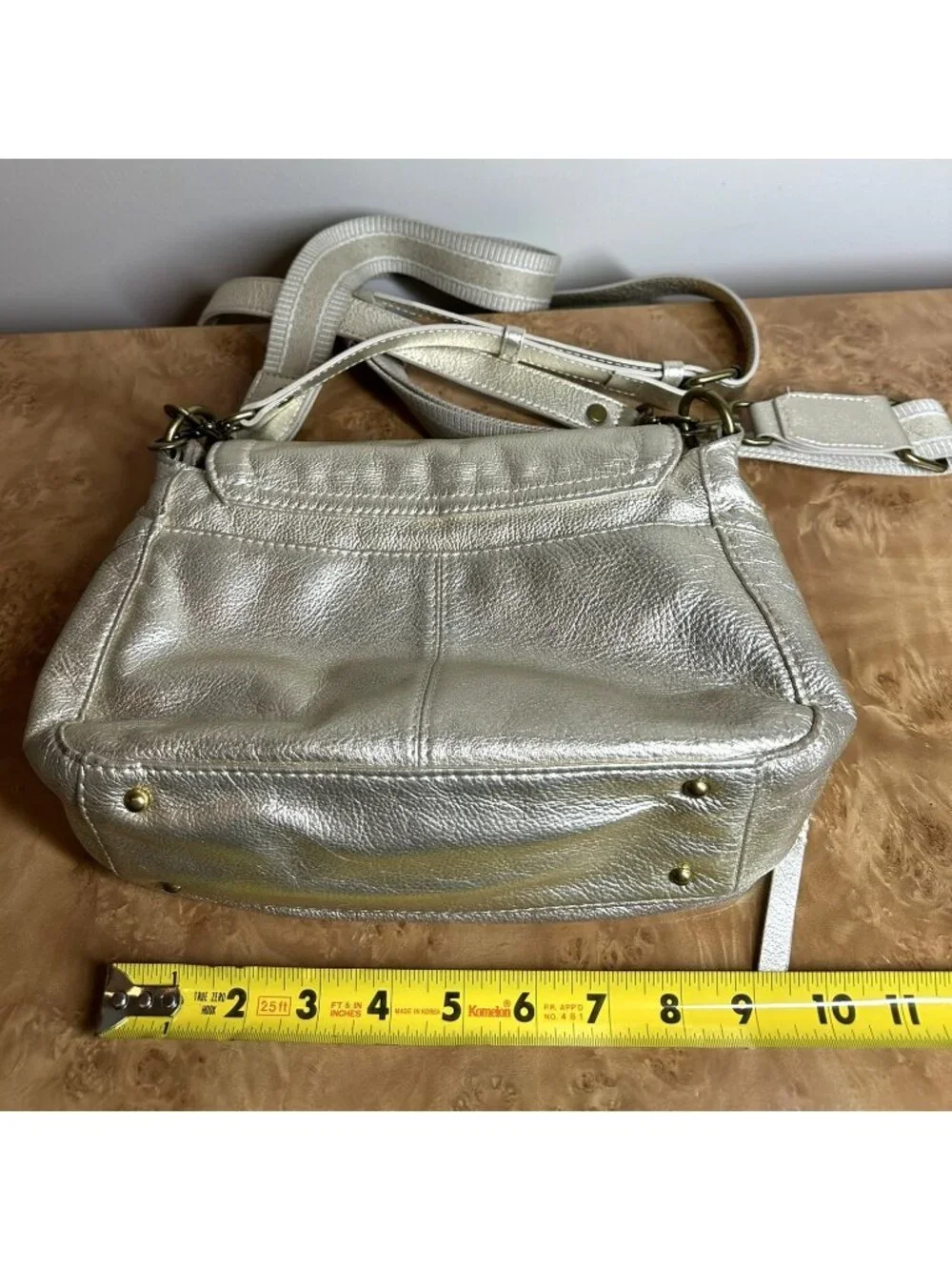 American Leather Co. Silver Metallic Leather Crossbody Shoulder Bag